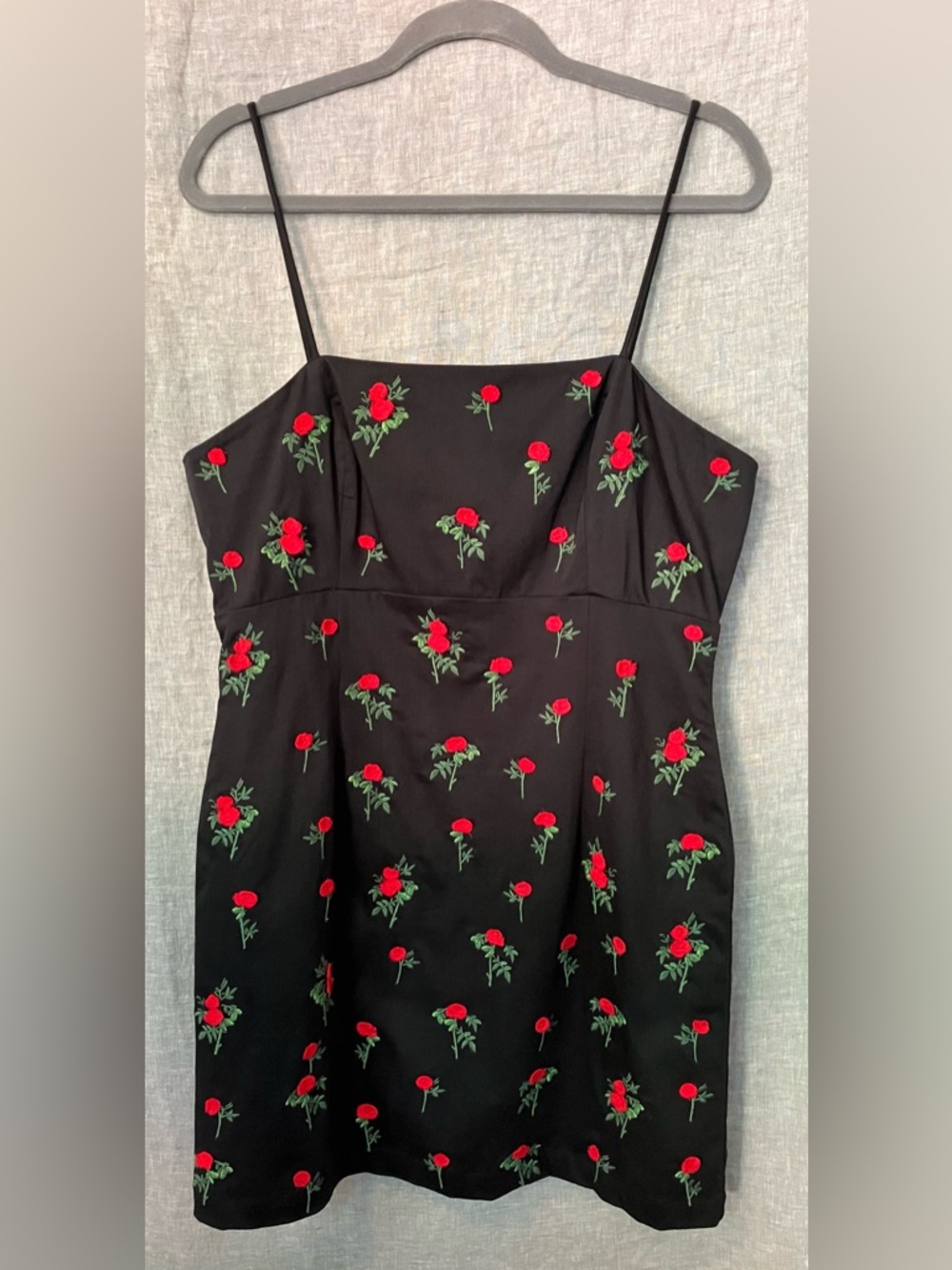 NWT Anthropologie Maeve Brynne Dress in Black with Embroidered Roses, size 12